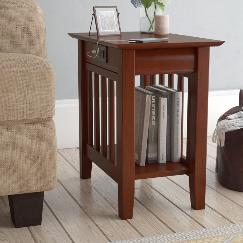 Three Posts™ Danube Solid Wood End Table and BuiltIn Outlets & Reviews